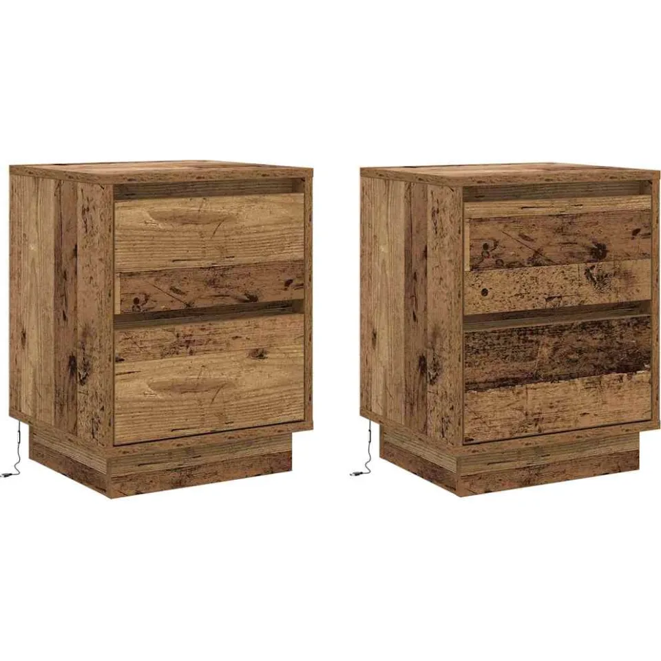 vidaXL Nachtkastje 2 st Oudhout 39 x 34,5 x 50 cm Bewerkt hout bruin, foto 3