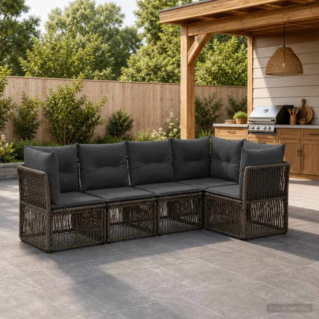 vidaXL Tuinbankenset 5 st 5-zits Grijs poly rattan, foto 2
