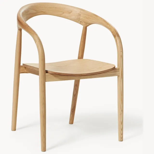 Westwing Collection Eetkamerstoel Camille van essenhout met armleuningen Beige