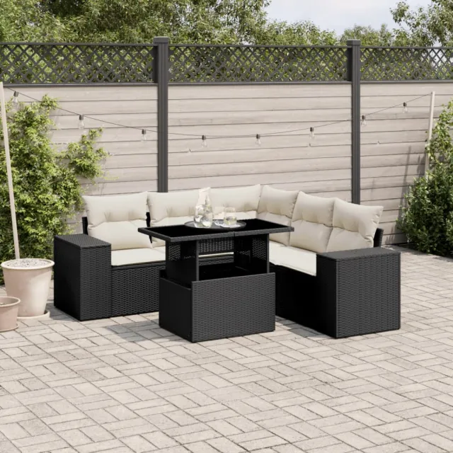 vidaXL 6-delige Loungeset met kussens poly rattan zwart, foto 2