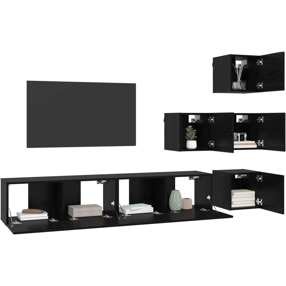 vidaXL Tv-meubelset 6 st Zwart eiken Bewerkt hout