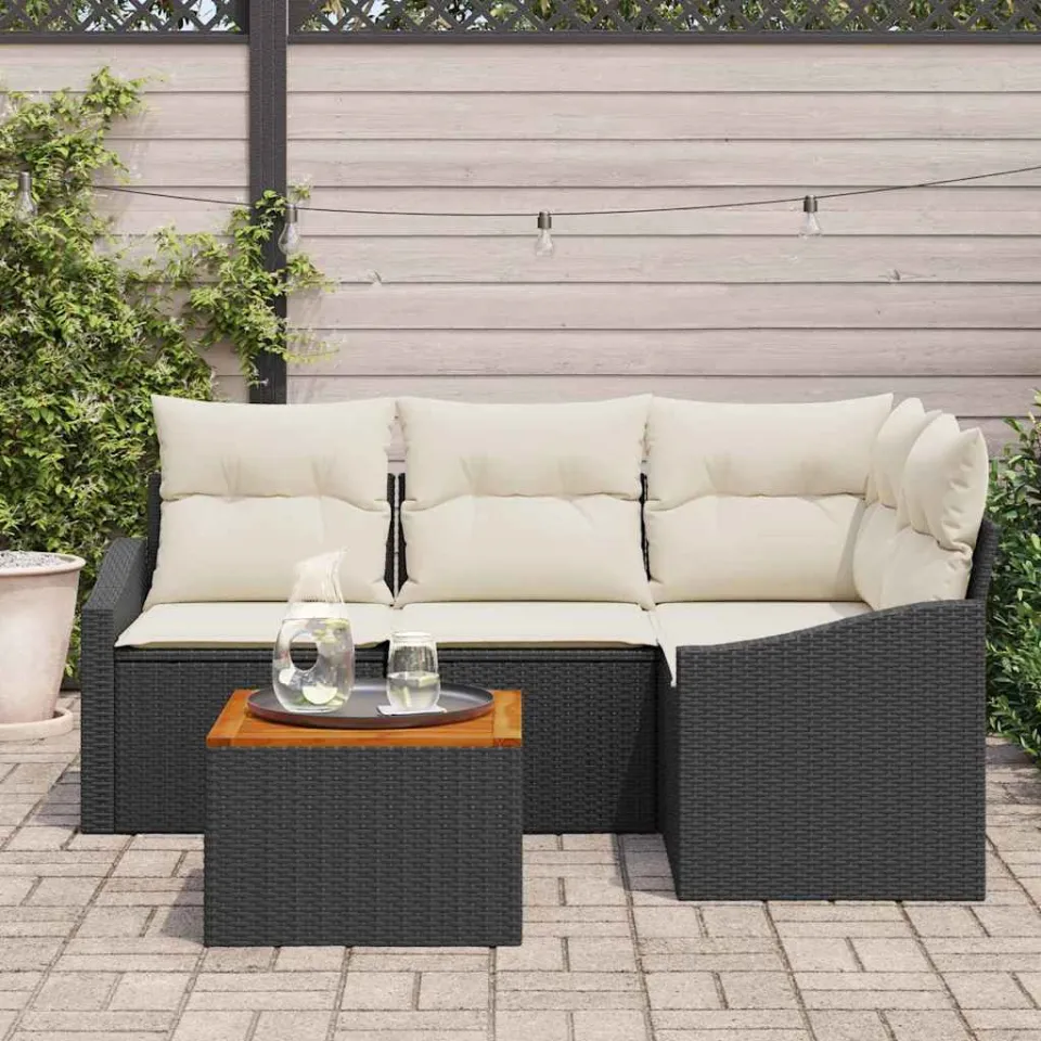 vidaXL Tuinbankenset 5 st Zwart en Crème poly rattan, foto 3