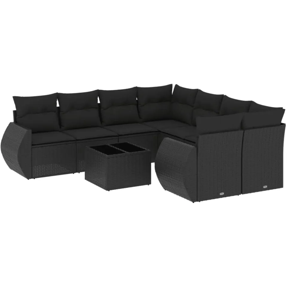 vidaXL 9-delige Loungeset met kussens poly rattan zwart