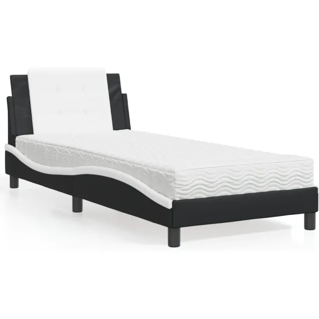 vidaXL Bed met matras Zadar kunstleer zwart en wit 90x190 cm