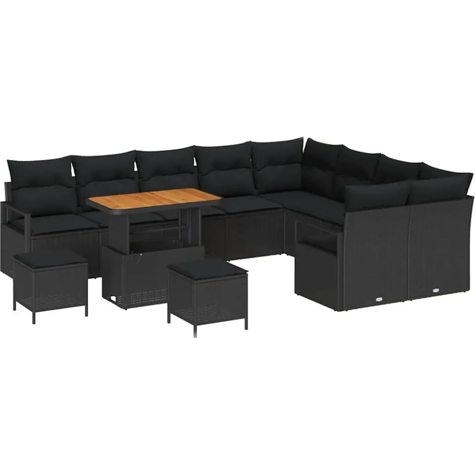 vidaXL Tuinbankenset 12 st Zwart poly rattan, foto 4