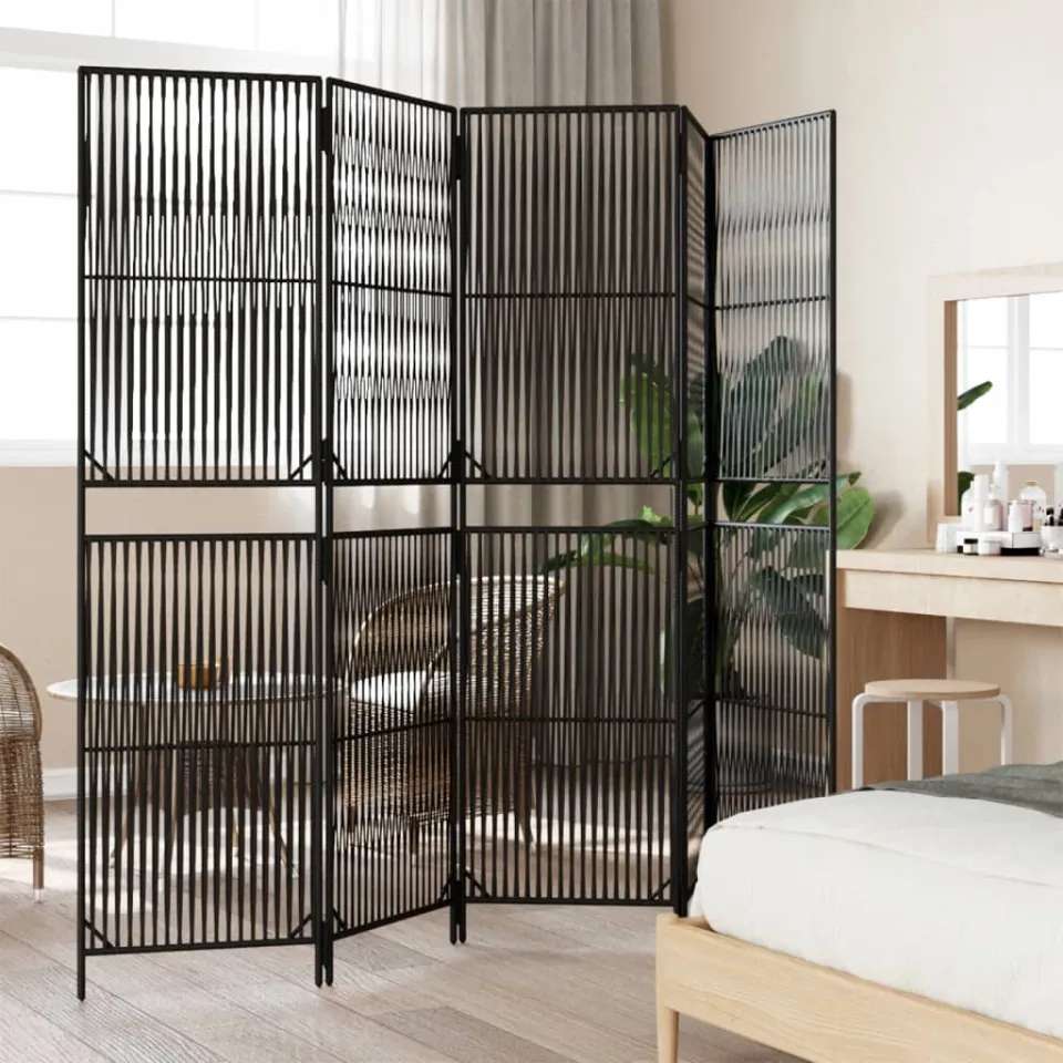 vidaXL Kamerscherm 5 panelen poly rattan zwart, foto 3