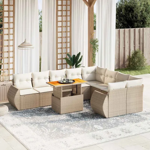 vidaXL 10-delige Loungeset met kussens poly rattan beige, foto 2