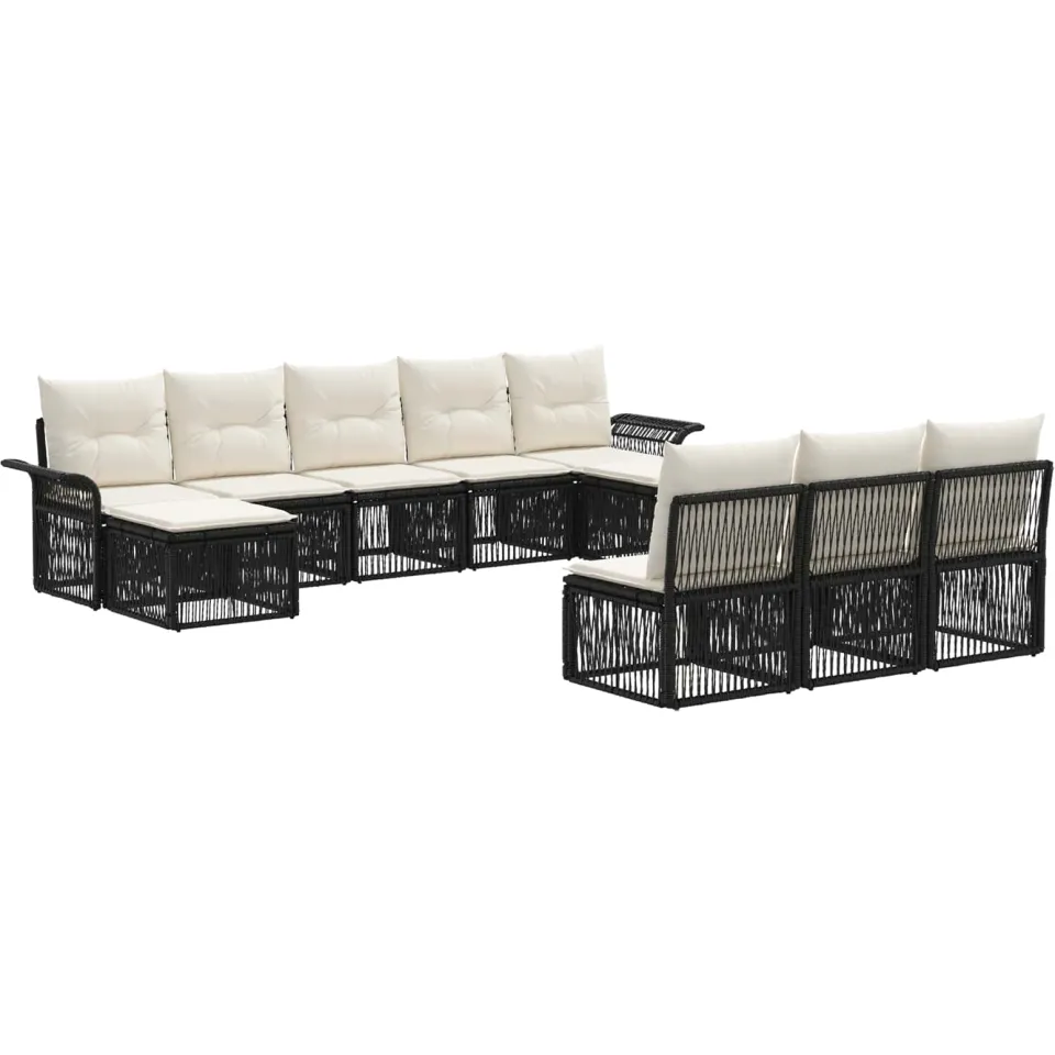 vidaXL Tuinbankenset 10 st 10-zits Zwart poly rattan, foto 3