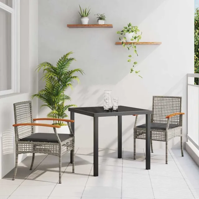 vidaXL Tuin eettafelset 3 st Grijs en zwart Rattan