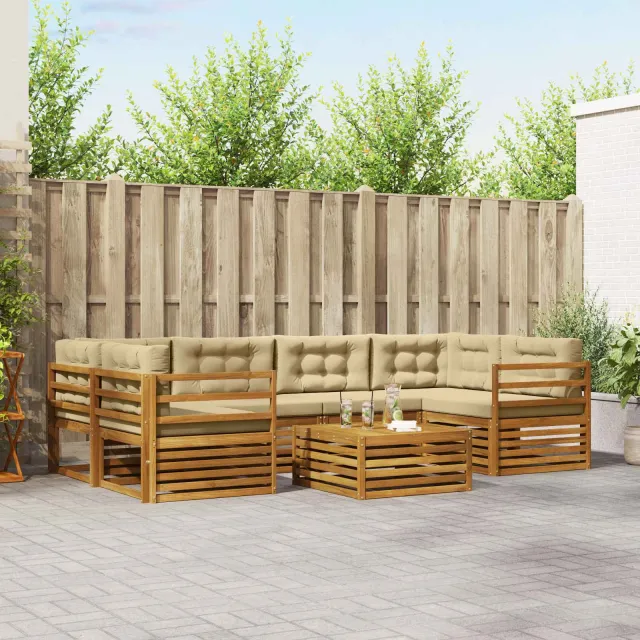 vidaXL Buiten bankenset 7 st 6-zits Natuurlijk en Beige