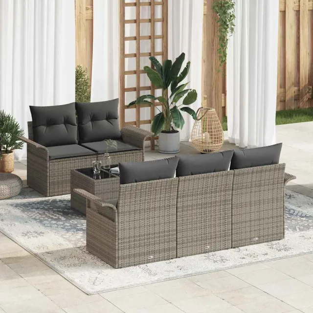 vidaXL Tuin Sofa Set 6 st Grijs poly rattan, foto 2