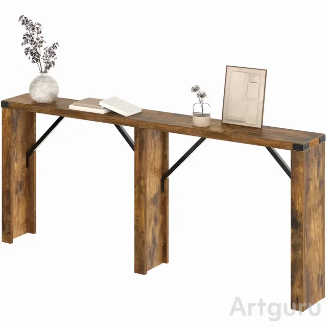 Homesy Smalle Consoletafel 160 x 22 x 75 cm, Bruin, met Zwarte Metalen Poten, Moderne Banktafel voor Hal en Woonkamer, Ruimtebesparend, Stevig en Duurzaam, Eenvoudige Montage