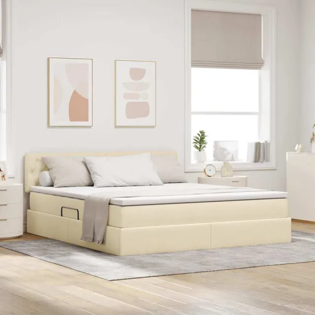 vidaXL LED Opslagbed met Matras Crème 180 x 200 cm Stof