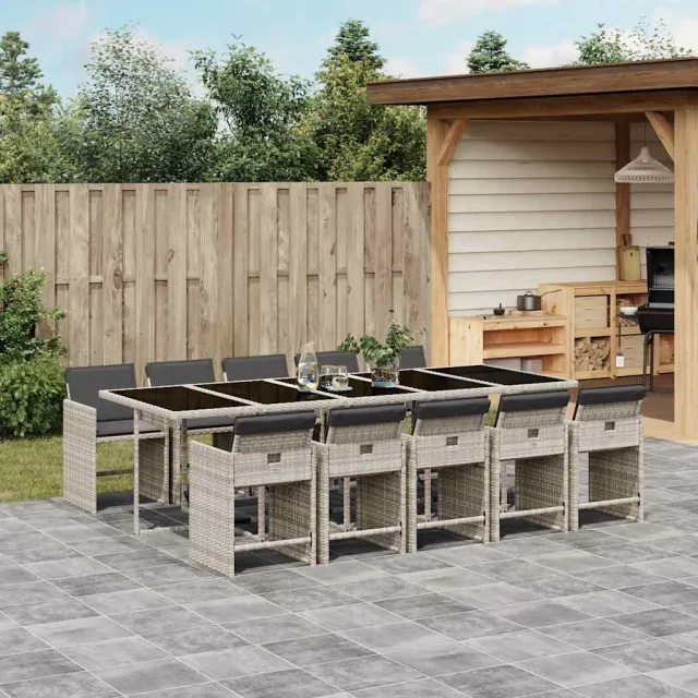 vidaXL 11-delige Tuinset met kussens poly rattan lichtgrijs grijs, foto 2