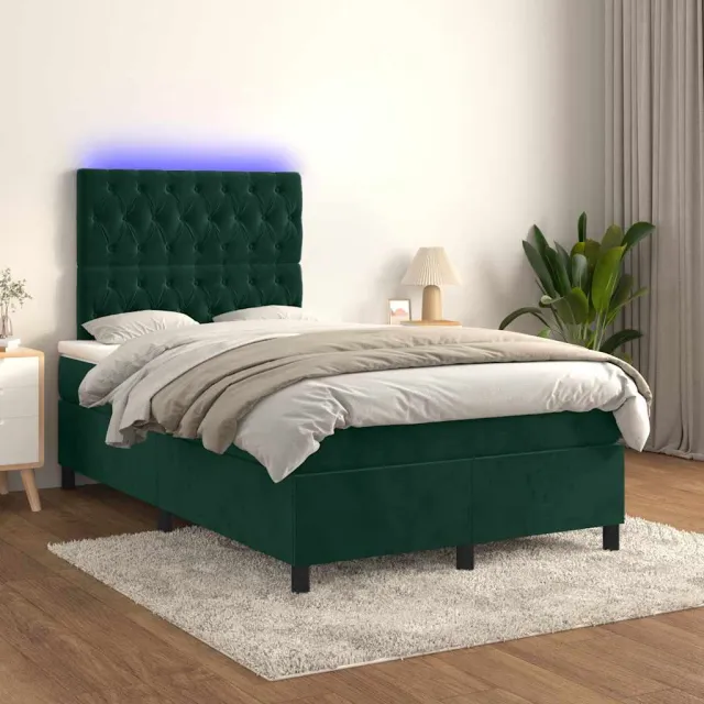 vidaXL Boxspring met matras en LED fluweel donkergroen 120x200 cm groen