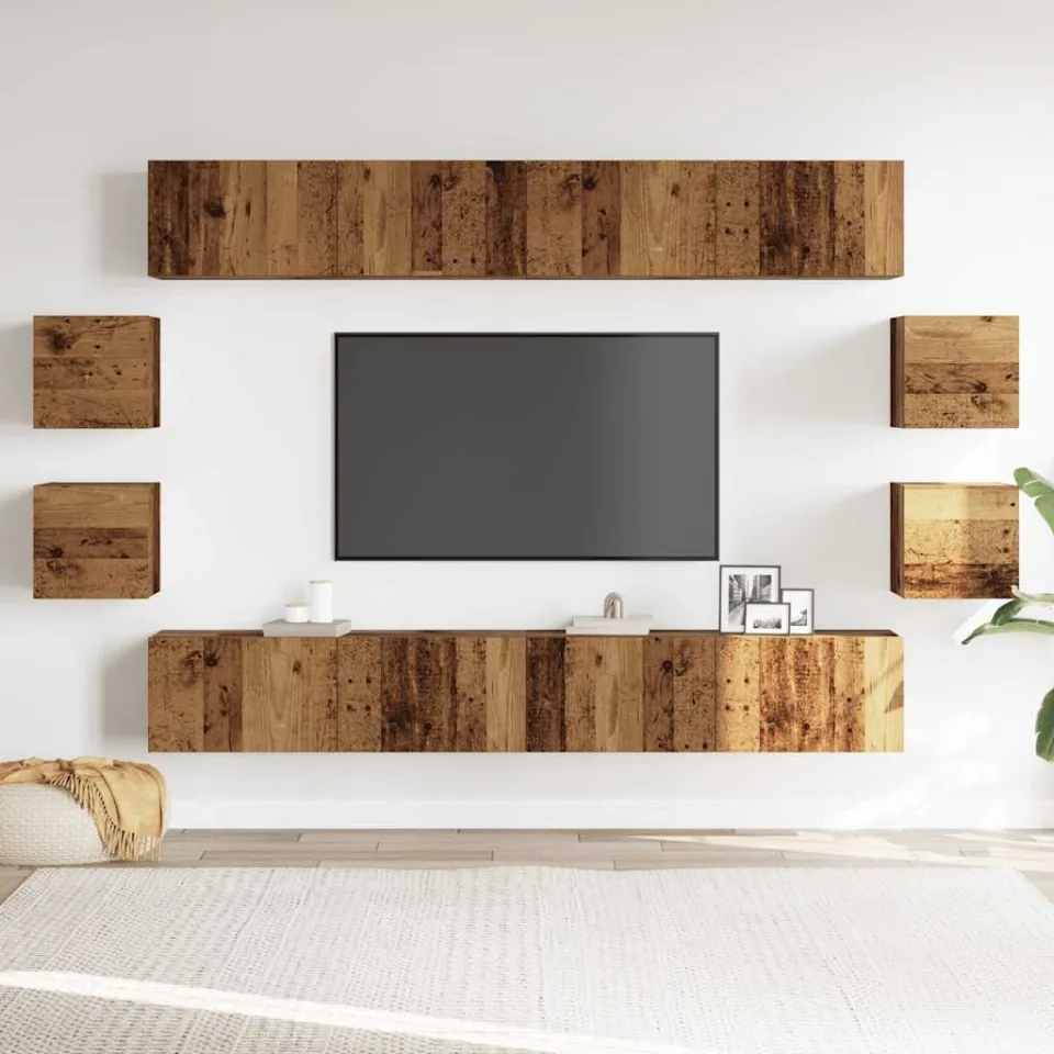vidaXL 8-delig Tv-meubelset wandmontage bewerkt hout oud houtkleurig bruin, foto 2