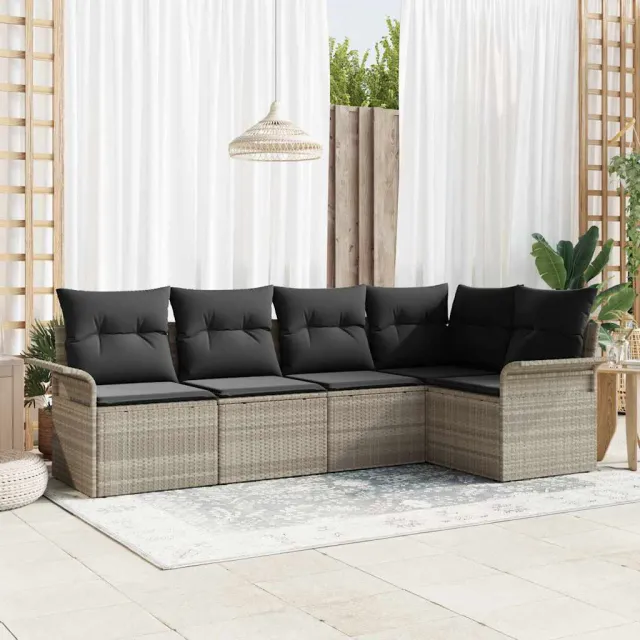 vidaXL Tuin Sofa Set 5 st Lichtgrijs poly rattan grijs, foto 2