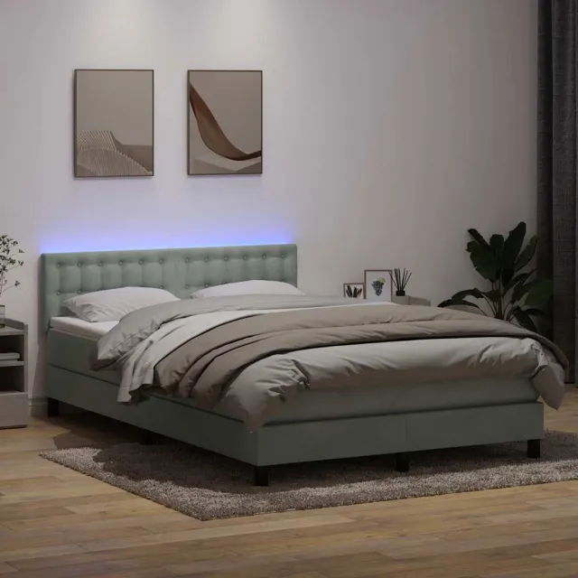 vidaXL Boxspring met matras en LED fluweel lichtgrijs 160x210 cm grijs
