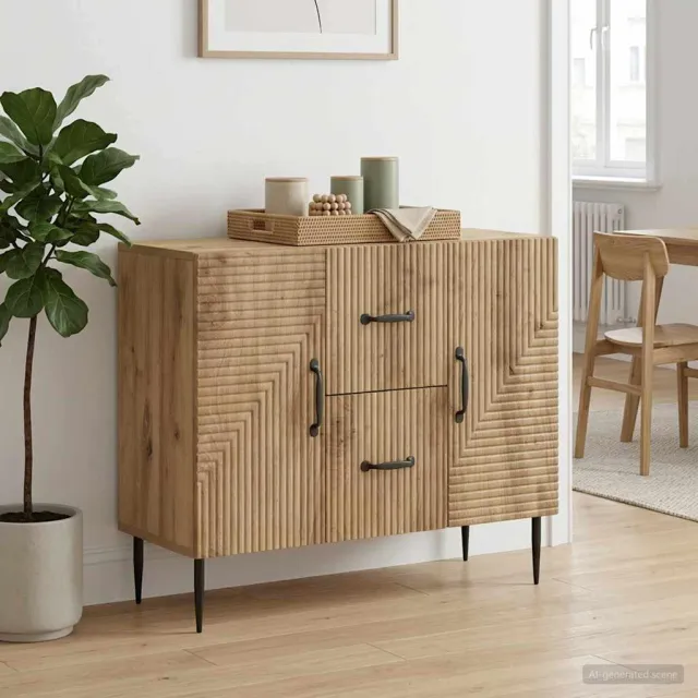 vidaXL Dressoir Artisanaal eiken 89 x 34,5 x 60 cm Bewerkt hout Bruin