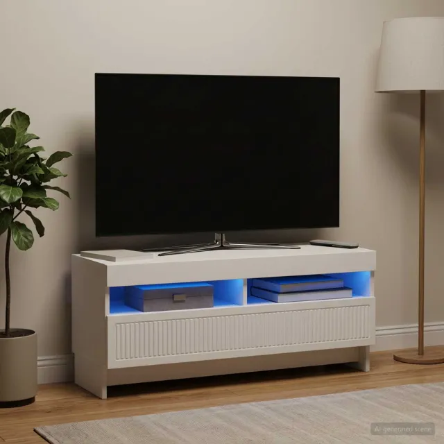 vidaXL LED tv-meubel EDE 100 x 35 x 43 cm Wit Bewerkt hout, foto 2