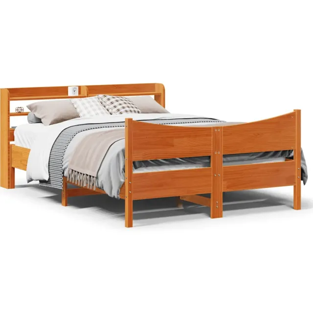 vidaXL Bedframe met hoofdbord massief grenenhout wasbruin 150x200 cm bruin