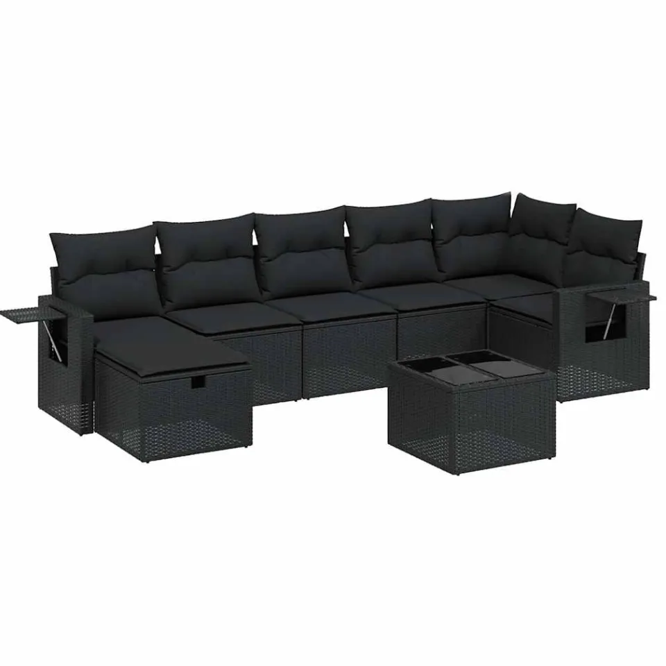 vidaXL 8-delige Loungeset met kussens poly rattan zwart