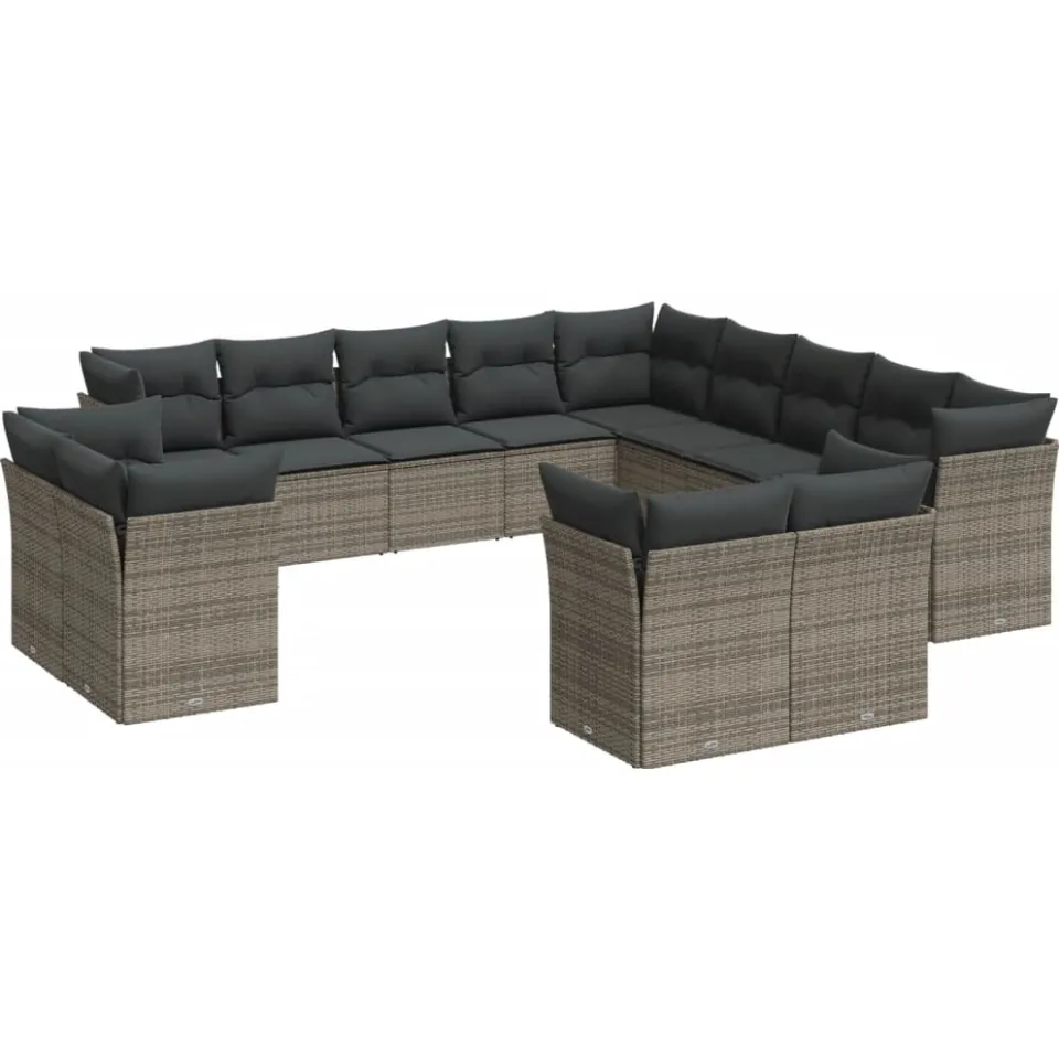 vidaXL 13-delige Loungeset met kussens poly rattan grijs, foto 4