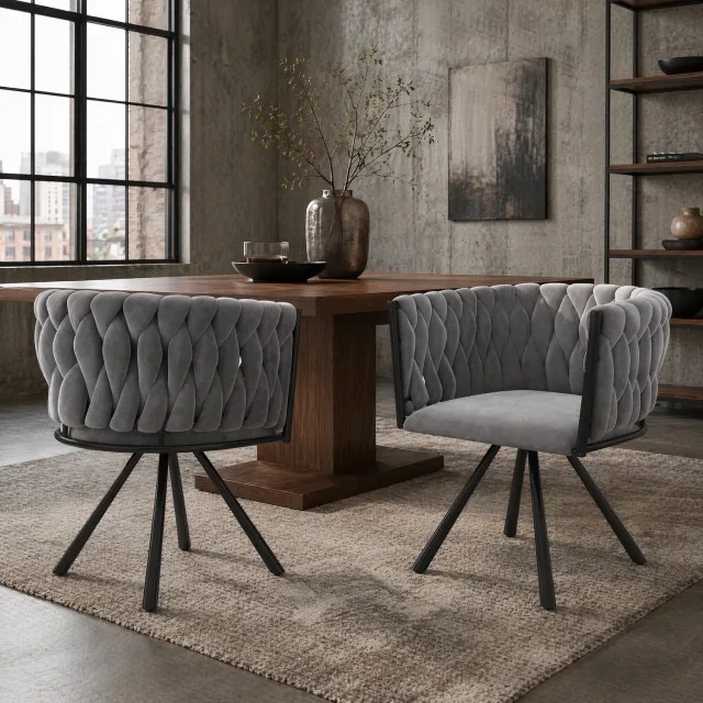 Maisentiel Draaibare eetkamerstoel 59 cm set van 2 - velvet, metalen onderstel, grijs