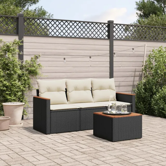 vidaXL 4-delige Loungeset met kussens poly rattan zwart, foto 2
