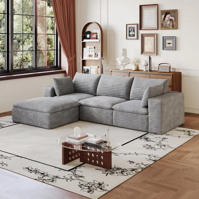HAUSS SPOLE Hoekbank - Modulaire Cloud Bank - Volledig Schuimondersteund Comfort - Voor Woonkamer En Slaapkamer - Stof Grijs