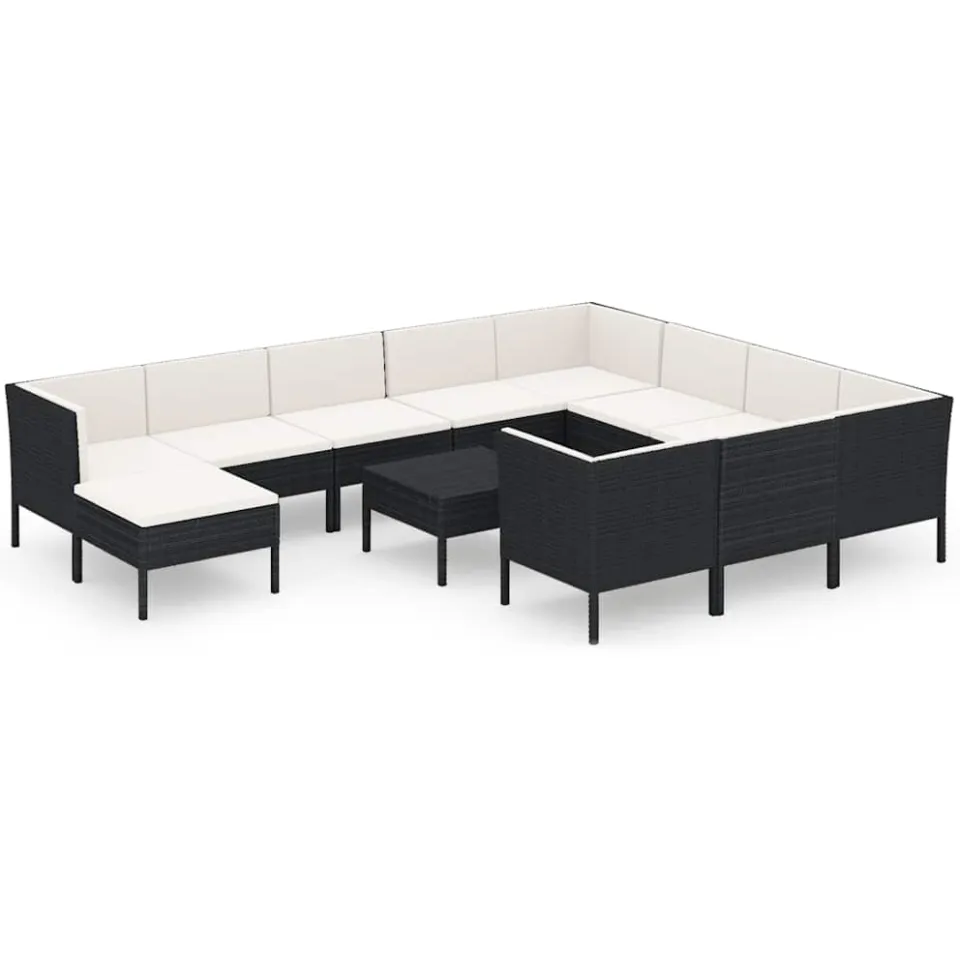vidaXL 12-delige Loungeset met kussens poly rattan zwart, foto 3
