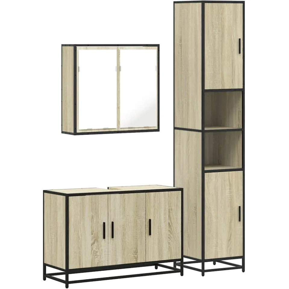 vidaXL 3-delige Badkamermeubelset bewerkt hout sonoma eikenkleurig, foto 3