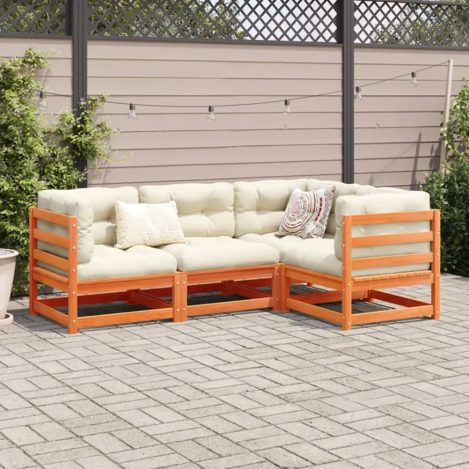 vidaXL 4-delige Loungeset met kussens massief grenenhout wasbruin bruin, foto 2