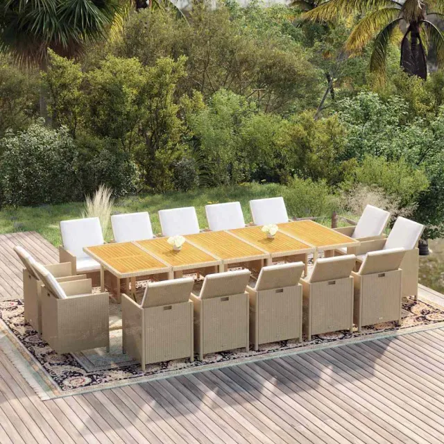 vidaXL 15-delige Tuinset met kussens poly rattan beige, foto 2