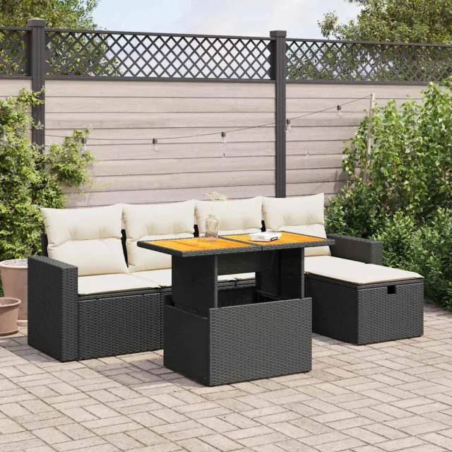 vidaXL 6-delige Loungeset met kussens poly rattan acacia zwart, foto 2