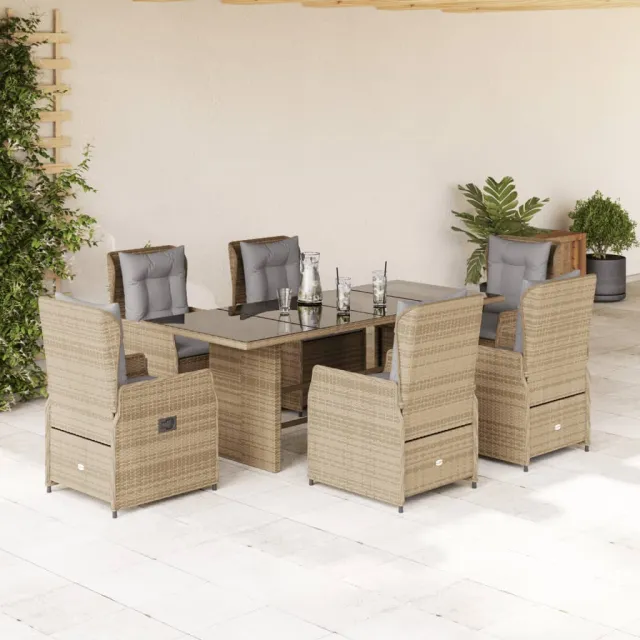 vidaXL 7-delige Tuinset met kussens poly rattan beige, foto 2