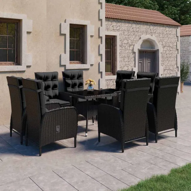 vidaXL 9-delige Tuinset poly rattan en glas zwart, foto 2