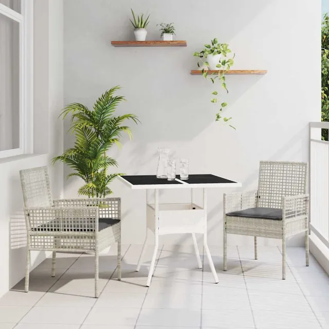vidaXL Tuin eettafelset 3 st Lichtgrijs poly rattan