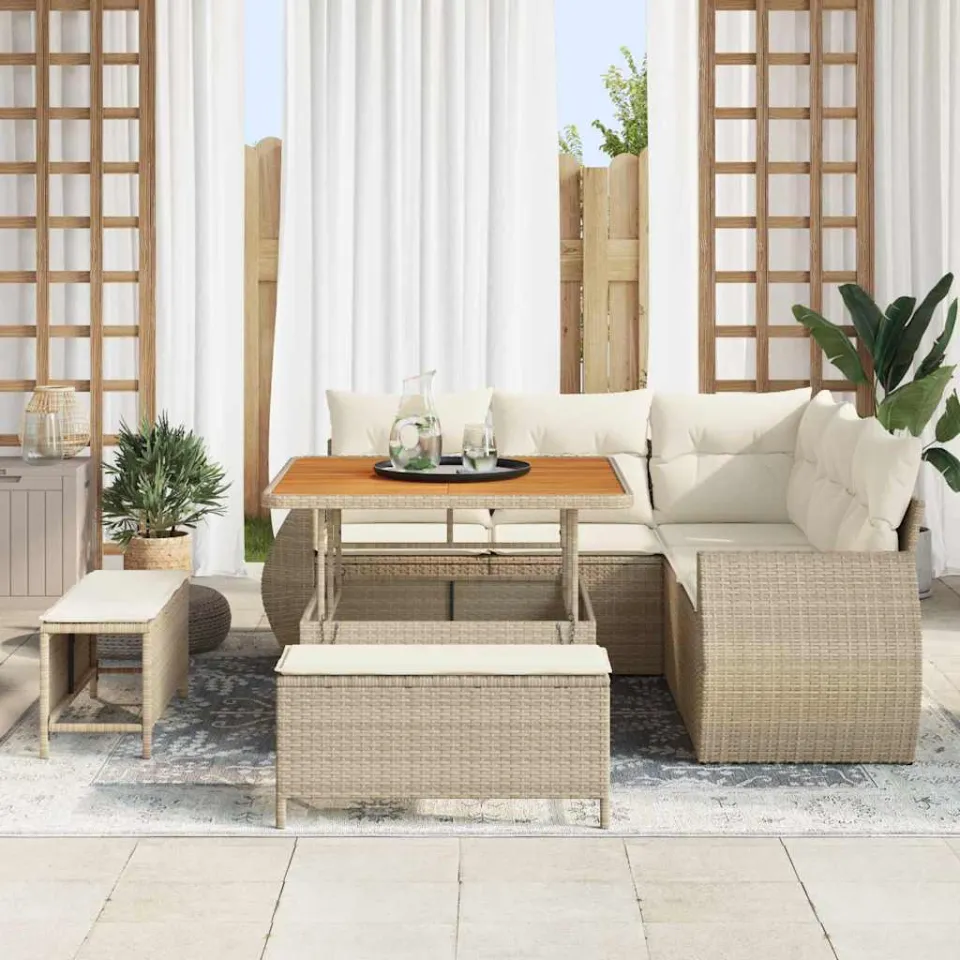 vidaXL Tuinbankenset 8 st Beige poly rattan, foto 3