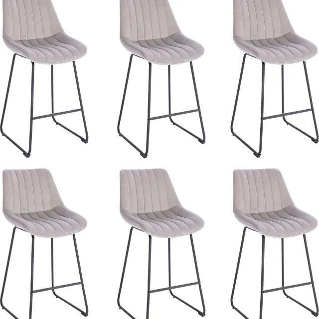 Lina Vegas Barstoel Licht Grijs - Set van 6 - Velvet - Barkrukken Licht Grijs6