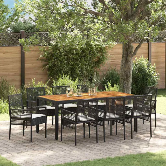 vidaXL Tuin eettafelset 9 st Zwart poly rattan