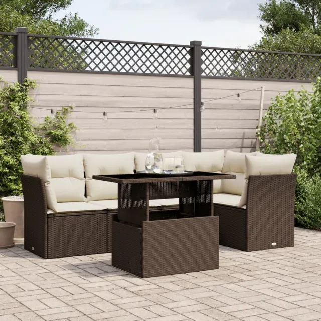 vidaXL 6-delige Loungeset met kussens poly rattan bruin, foto 2