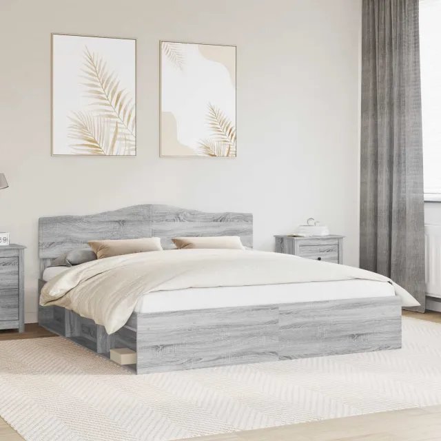 vidaXL Bedframe Grijs Sonoma 200 x 200 cm Massief grenenhout