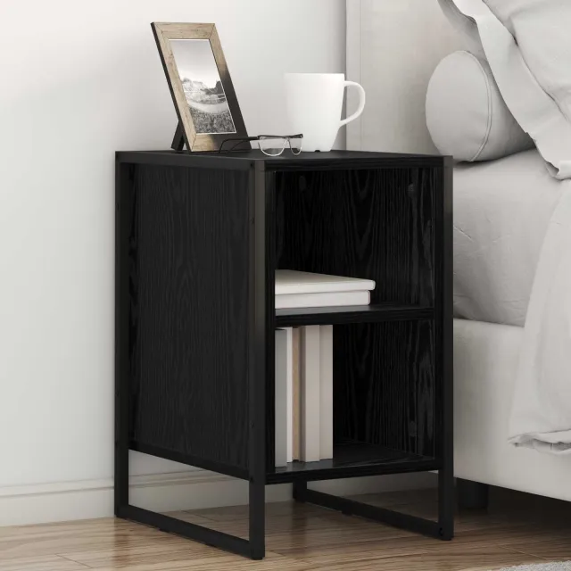vidaXL Nachtkastje 2 st Zwart Eiken 39.5 x 30 x 50 cm Bewerkt hout, foto 2