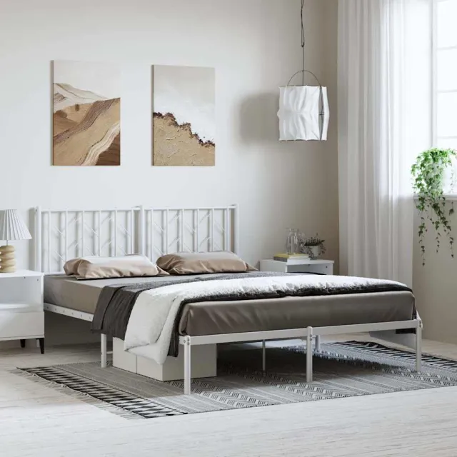 vidaXL Bedframe met hoofdbord metaal wit 150x200 cm