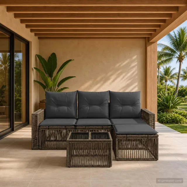 vidaXL Tuinbankenset 5 st 4-zits Grijs en Donkergrijs poly rattan, foto 2