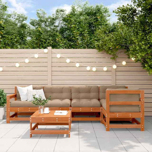 vidaXL Tuin loungeset 6 st Wax Bruin Den Massief grenenhout, foto 2