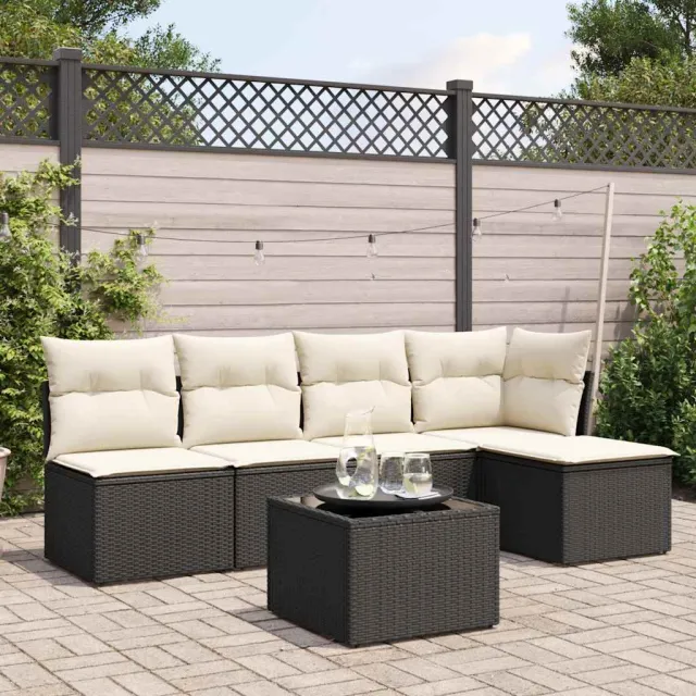vidaXL 6-delige Loungeset met kussens poly rattan zwart, foto 2