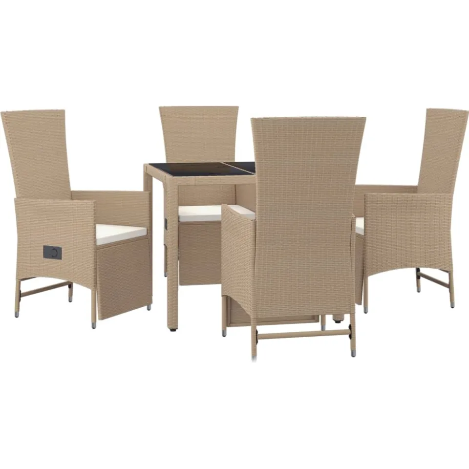 vidaXL 5-delige Tuinset met kussens poly rattan beige