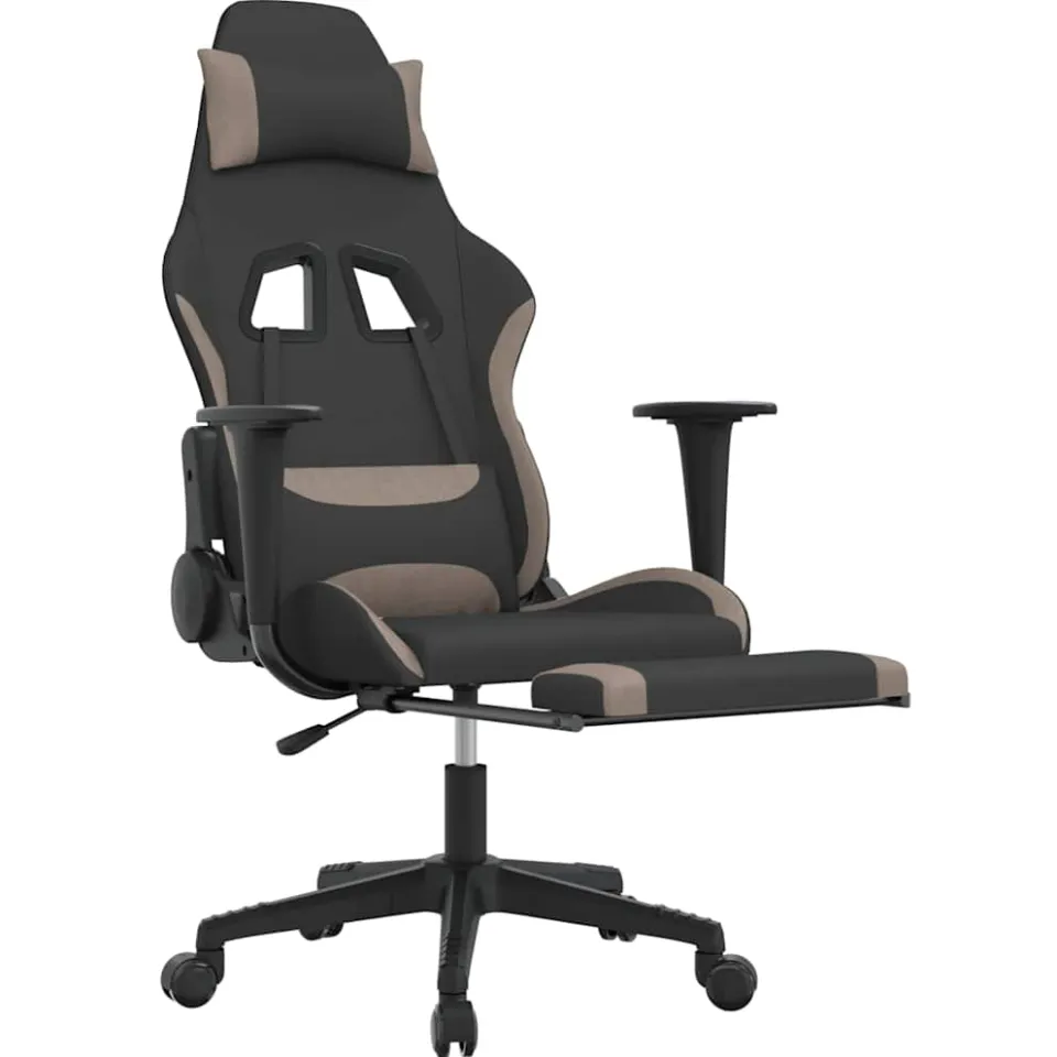 vidaXL Gamestoel met voetensteun stof zwart en taupe, foto 4